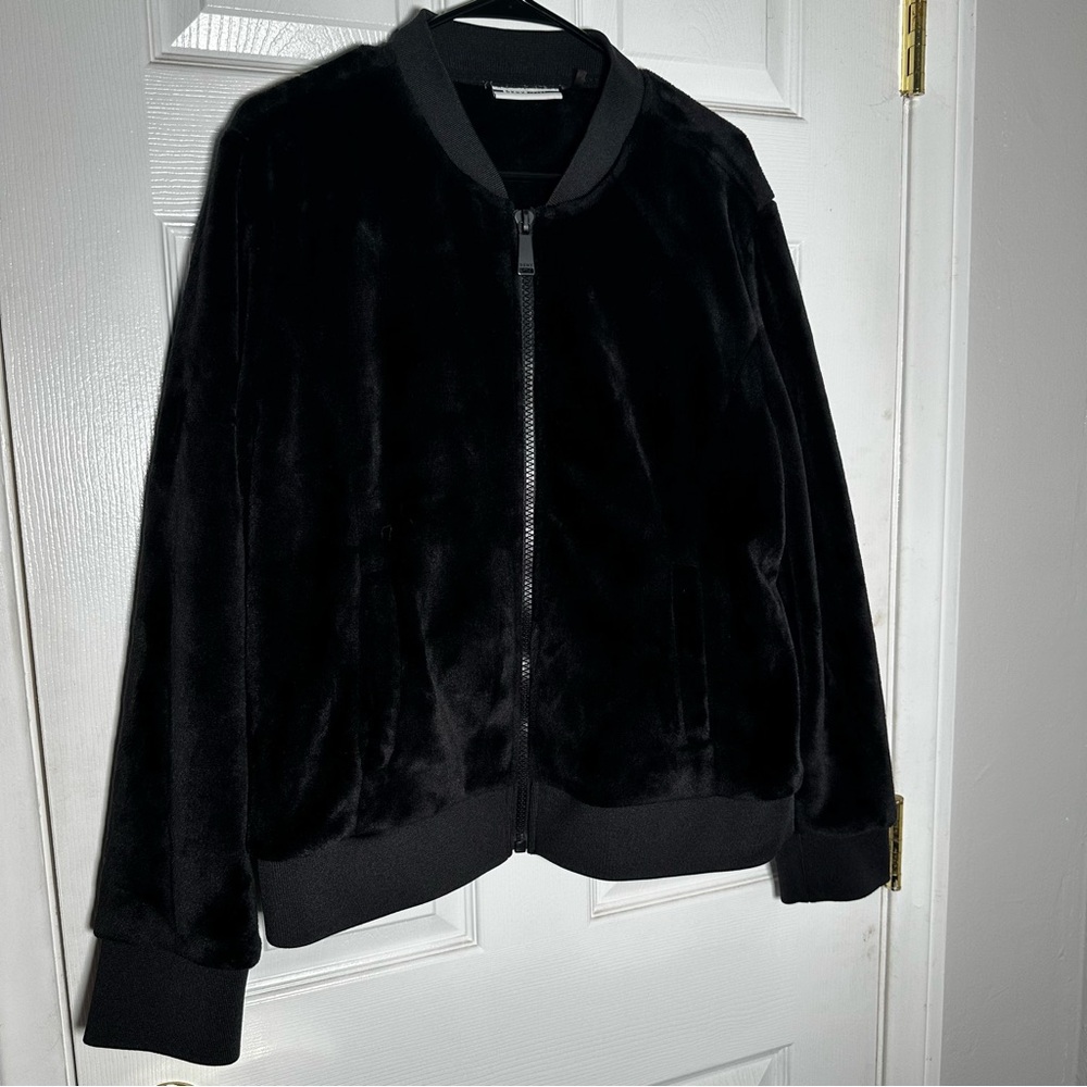 DKNY, Black Faux Fur Bomber Jacket, XL